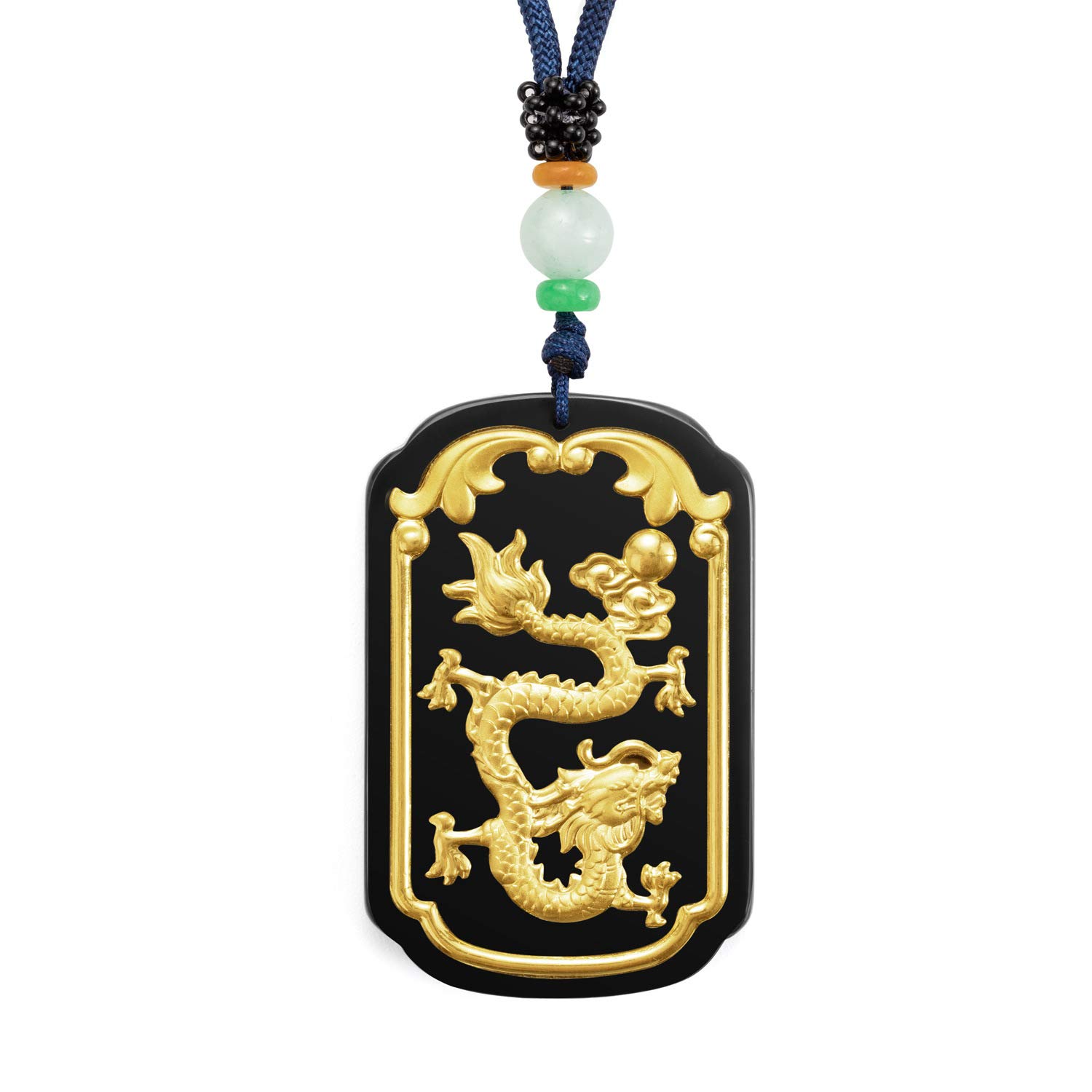 Natural Nephrite Jade Dragon Necklace Pendant Inlaid with 22K Gold Good Luck Charm Jade Jewelry(Dragon)