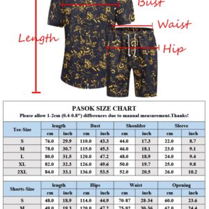 PASOK Men's Floral 2 Piece Tracksuit Casual Button Down Short Sleeve Hawaiian Shirt and Shorts Suit (2XL, DC10)