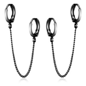 unique small silver chain handcuff hoop earrings double piercing dangle drop cartilage earrings chic chain huggie hoop earrings for men women statement jewelry gifts (black)