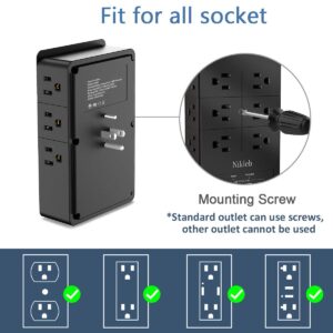 Multiple Plug Outlet Extender Nikleb, Surge Protector 12 Outlets, Plug Extender with 4 USB Ports Shared 4.8A, Wall Outlet Covers with Phone Holder, Charger Block Low Profile, USB Plug Space Saved