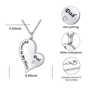 Cremation Urn Necklace for Ashes 925 Sterling Silver Dad Forever in My Heart Keepsake Memorial Pendant Waterproof Urn Jewelry for Women Men