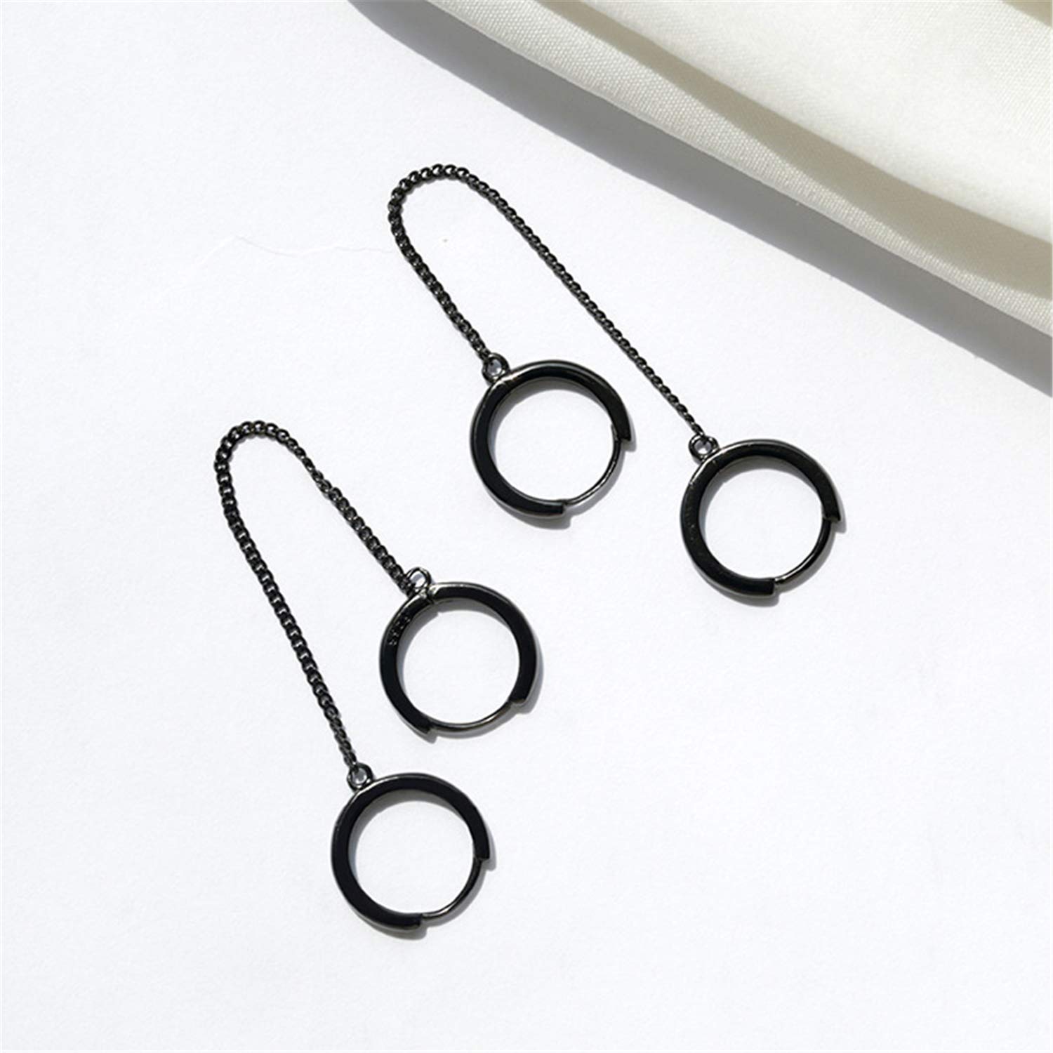 Unique Small Silver Chain Handcuff Hoop Earrings Double Piercing Dangle Drop Cartilage Earrings Chic Chain Huggie Hoop Earrings for Men Women Statement Jewelry Gifts (Black)