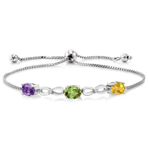 gem stone king 925 sterling silver customized and personalized 3 gemstone birthstone and white lab grown diamond tennis infinity bracelet for women (2.27 cttw, adjustable up to 9 inches)