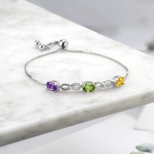 Gem Stone King 925 Sterling Silver Customized and Personalized 3 Gemstone Birthstone and White Lab Grown Diamond Tennis Infinity Bracelet For Women (2.27 Cttw, Adjustable up to 9 Inches)