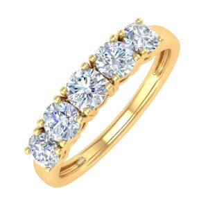 FINEROCK 1 Carat 5-Stone Diamond Wedding Band Ring in 14K Yellow Gold (Ring Size 6.5) - IGI Certified