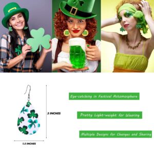 Honsny 24 Pairs St Patrick's Day Easter Earrings for Women Faux Leather Teardrop Dangle Earrings Set Clover Green Hat Easter Egg Dangle Earrings Jewelry for Women Drop Earrings