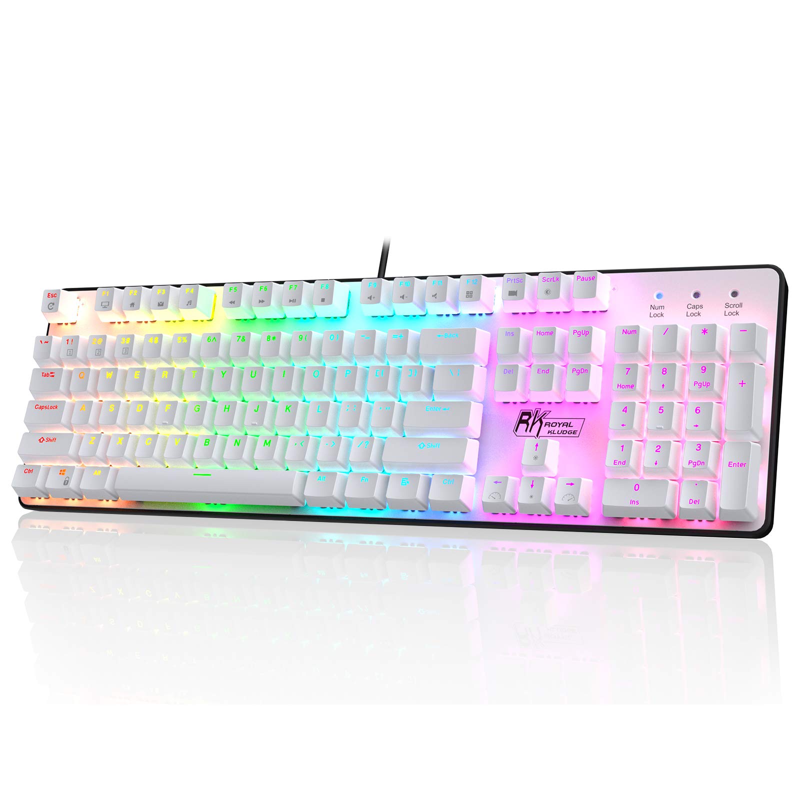 RK ROYAL KLUDGE RK920 Full Size Mechanical Keyboard, Rainbow Backlit Gaming Keyboard, 104 Keys Wired Mechanical Keyboard with Number Pad, Quite Red Switch