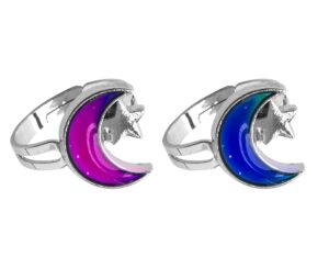 swqfzki 2 pcs moon and star mood rings adjustable color changing finger ring for women girls