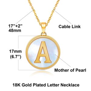 VOLUKA Jewelry Gift for Women Initial Necklace Mother of Pearl Capital Letter I Alphabet Pendant 18K Gold Plated 19” Adjustable Chain Personalized Name Link