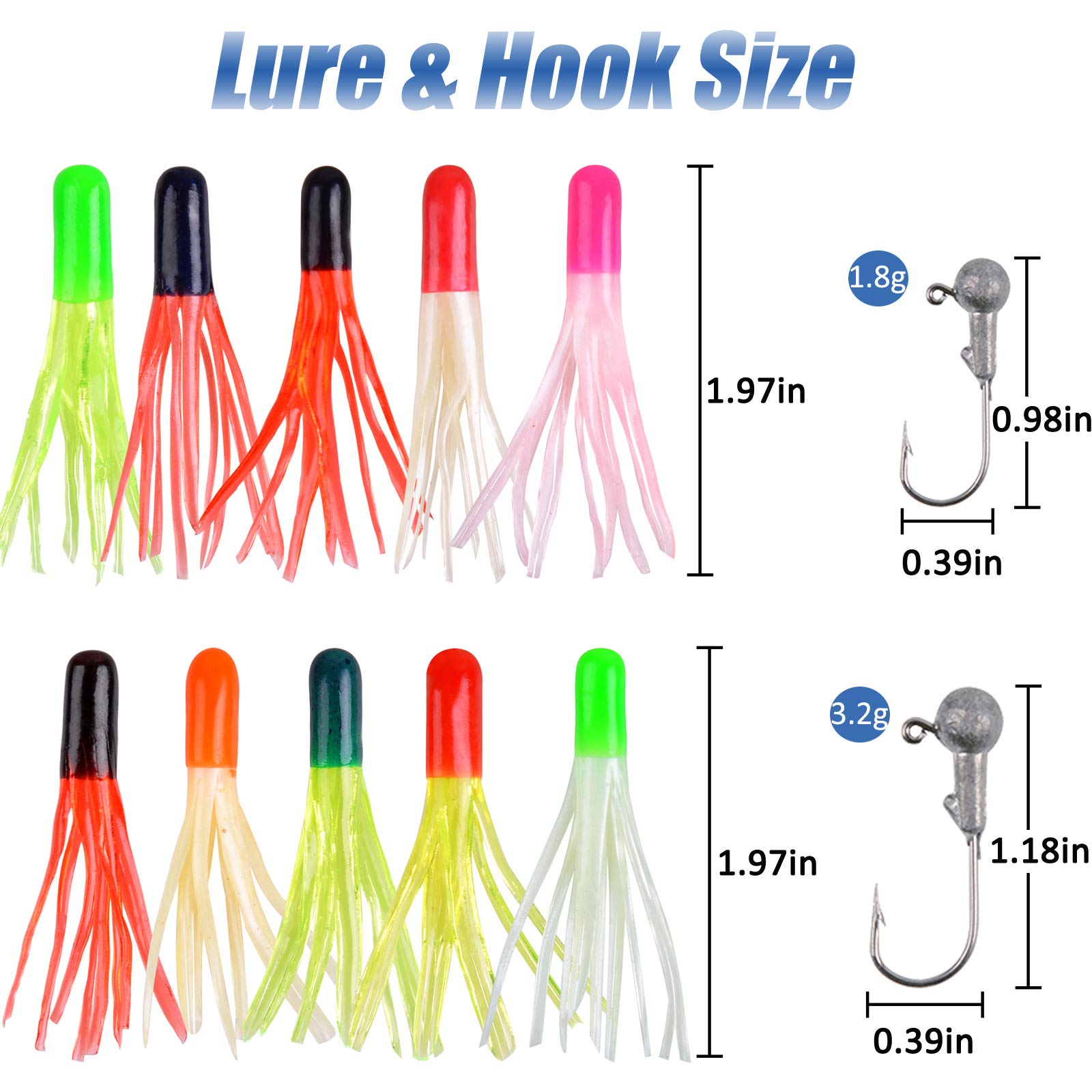 Fishing Crappie Lures Jig Heads Kit, Small Soft Plastic Grub Lure Tube Bait Jig Heads for Bass Fishing Freshwater Panfish Trout