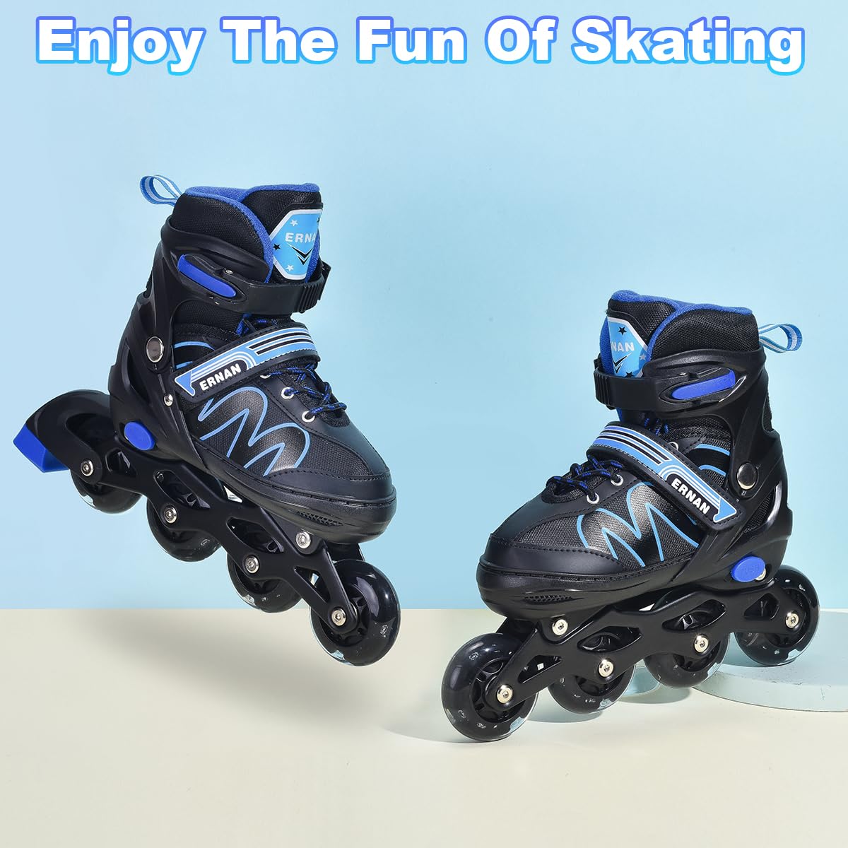 ERNAN Inline Roller Skates,Adjustable Inline Skate for Kids and Adults with Full Light Up Wheels,Outdoor Roller Blades for Boys and Girls, Men and Women (Blue)