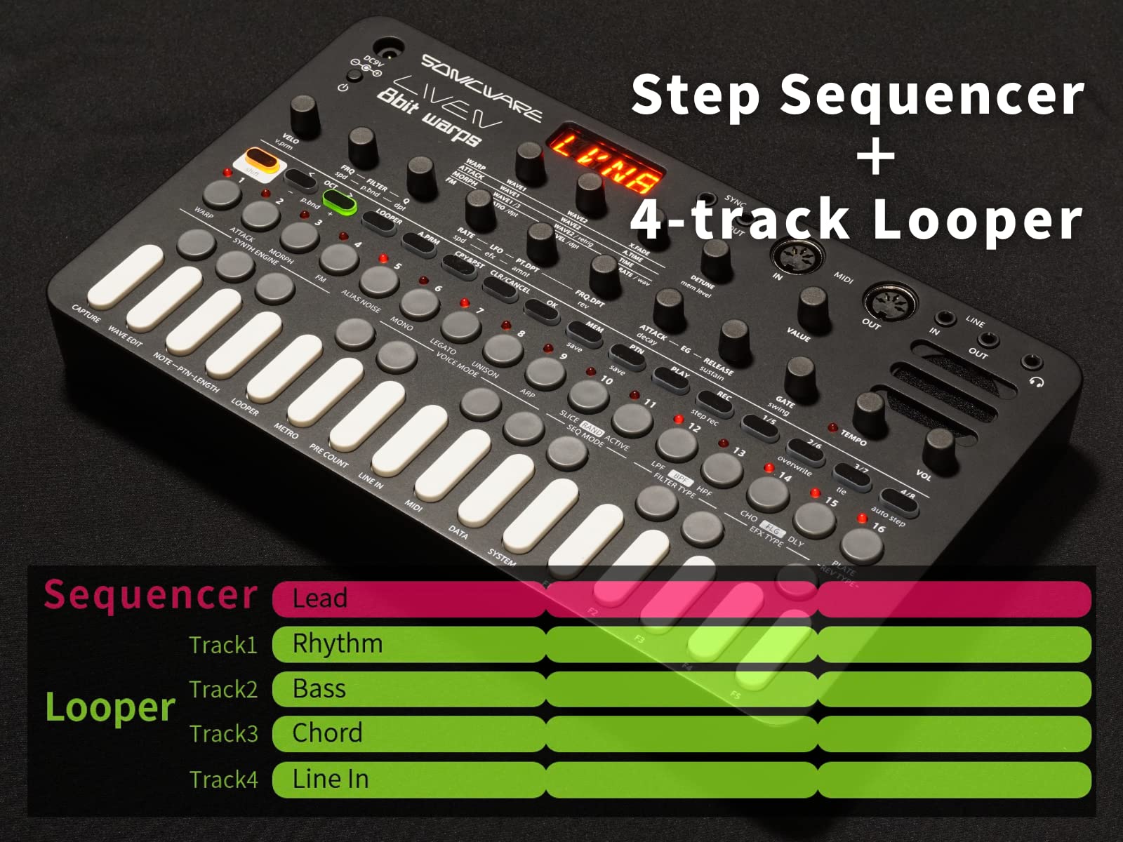 Sonicware Liven 8bit warps [8-bit Synthesizer Groove Box] 4-track looper fearture