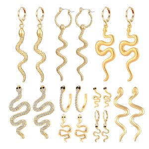 zitulry 9 pairs snake earrings charm huggie hoop earrings set punk rhinestone serpent drop dangle stud earrings minimalist crystal long snake earrings for women girls jewelry gift,gold