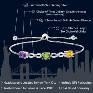 Gem Stone King 925 Sterling Silver Customized and Personalized 3 Gemstone Birthstone and White Lab Grown Diamond Tennis Infinity Bracelet For Women (2.27 Cttw, Adjustable up to 9 Inches)