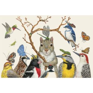 paper placemats for dining table - disposable square paper placemats for spring summer parties - vicki sawyer designed - birds squirrel insects 24 sheets - american made