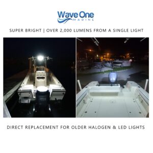 Wave One Marine | Hi-Lumen LED Spreader Light | IP68 Waterproof Boat Deck Flood Beam | Bright 2000+ Lumen Output for Night Fishing (Black Housing)