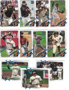 san francisco giants/complete 2021 topps baseball team set (series 1 and 2) with (22) cards. *plus* (10) bonus giants cards 2020/2019!