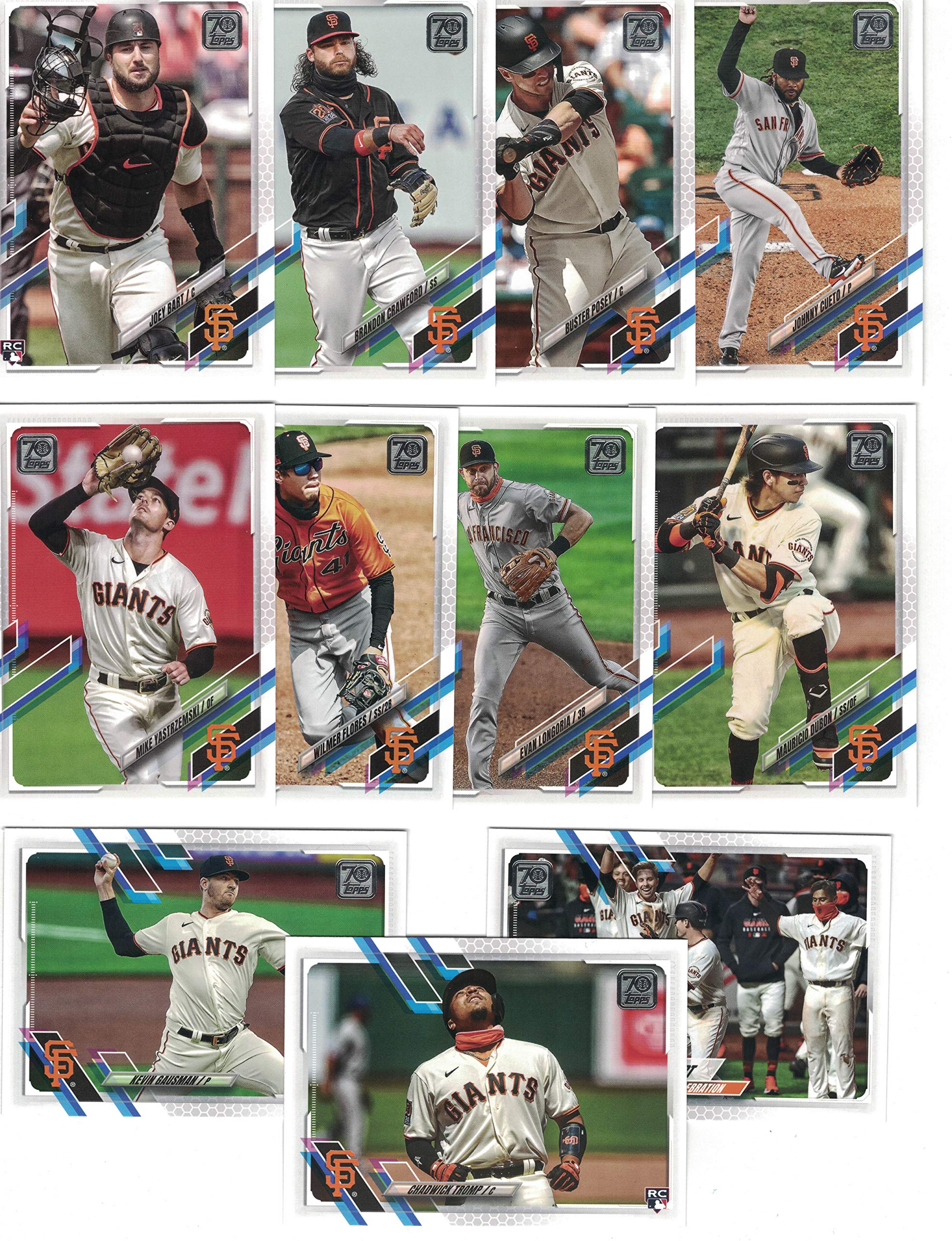 San Francisco Giants/Complete 2021 Topps Baseball Team Set (Series 1 and 2) with (22) Cards. *PLUS* (10) Bonus Giants Cards 2020/2019!