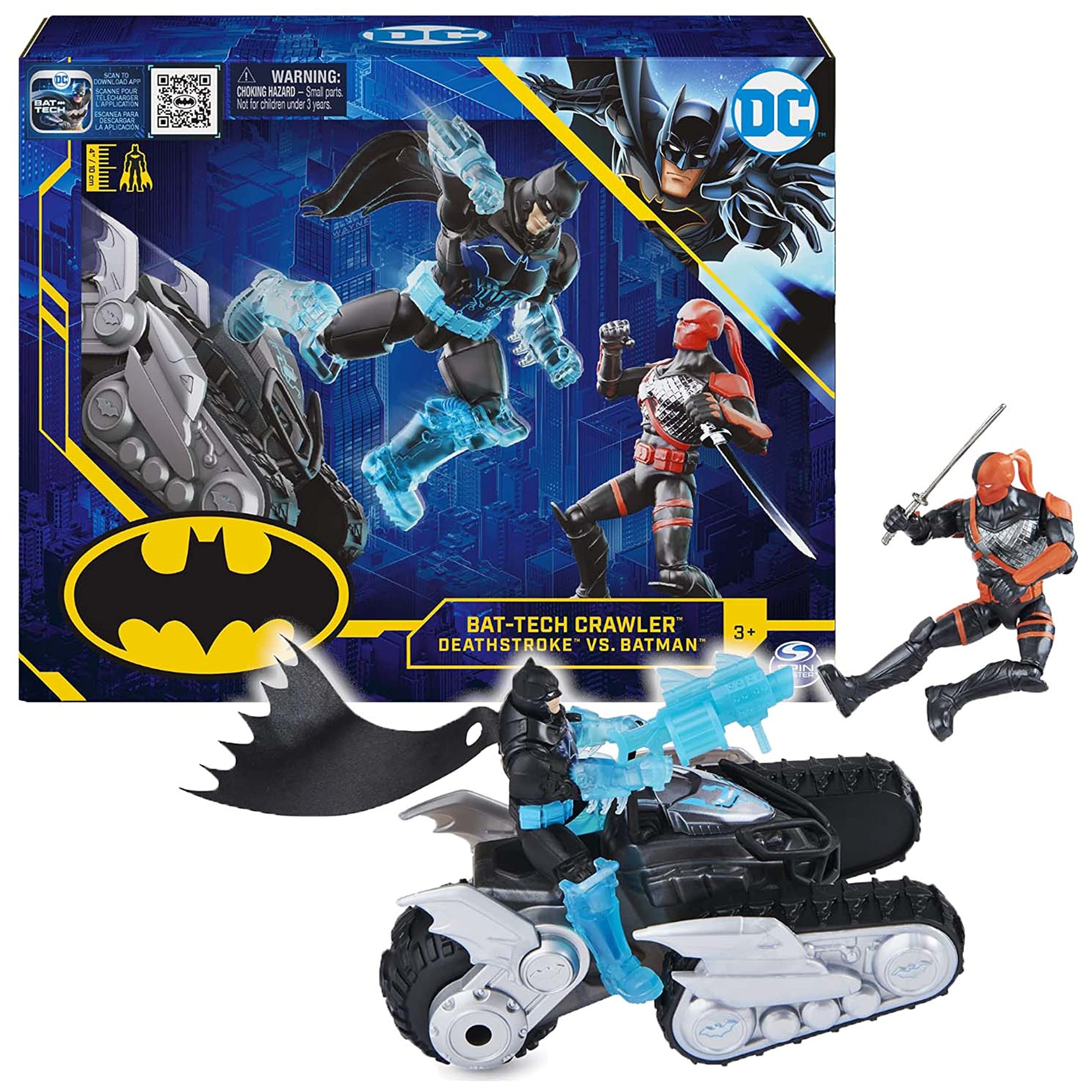 DC Comics Batman Bat-Tech Crawler with 4-inch Exclusive Deathstroke and Batman Action Figures, Includes 12 Accessories, Kids Toys for Boys Ages 3 and Up