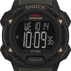 Timex Men's Expedition Base Shock 45mm Watch – Black Resin Case Green Resin Strap