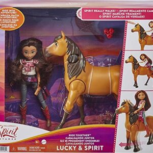 Mattel Spirit Untamed Lucky Doll & Spirit Horse Figure, Ride Together Playset & 2 Accessories, Doll "Jumps" & "Rides" on Walking Horse