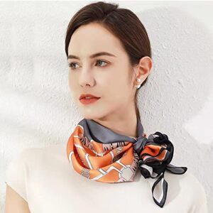 ANDANTINO 100% Real Mulberry Silk Scarf -21'' x 21''- Lightweight Neckerchief –Women Men Small Square Digital Printed Scarves (Belts-Orange-Grayish Blue)