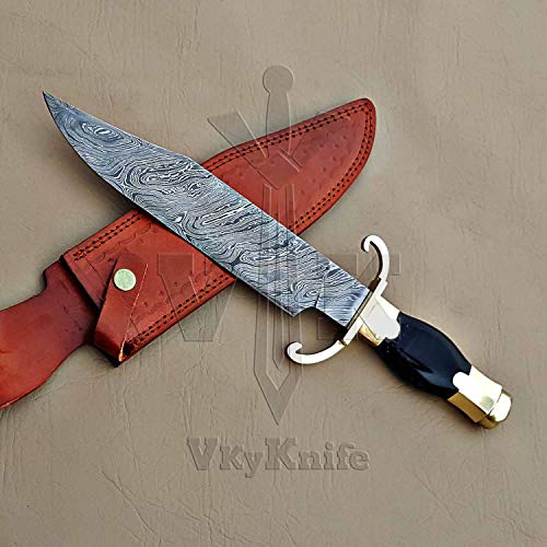 JNR Traders vkn2074 Handmade Damascus Steel Fixed Blade Hunting Knife Compatible for Bowie knife with Leather Sheath