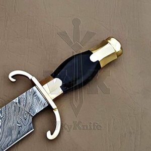 JNR Traders vkn2074 Handmade Damascus Steel Fixed Blade Hunting Knife Compatible for Bowie knife with Leather Sheath