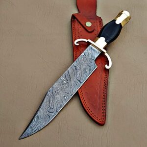 JNR Traders vkn2074 Handmade Damascus Steel Fixed Blade Hunting Knife Compatible for Bowie knife with Leather Sheath