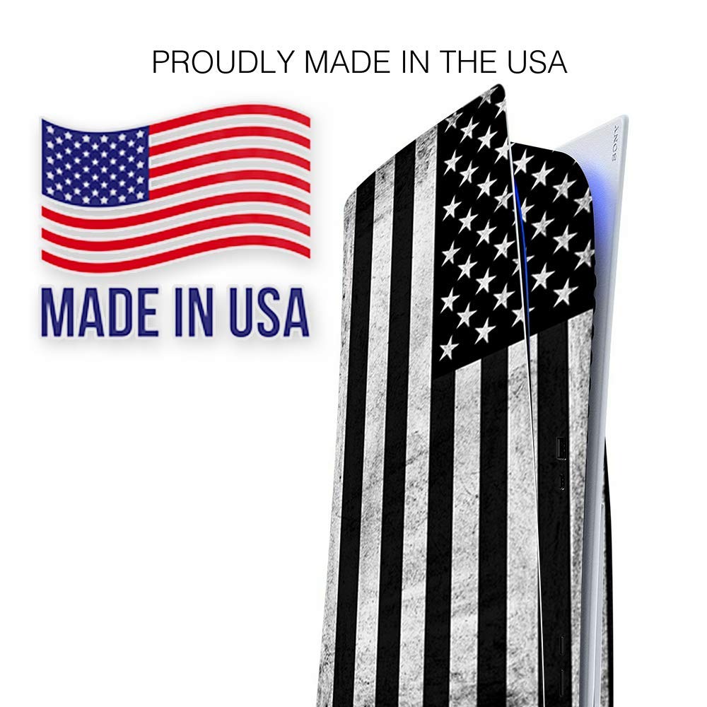 ITS A SKIN Skins Compatible with Sony Playstation 5 Console Disc Edition - Protective Decal Overlay stickers wrap cover - Black White Grunge Flag USA America