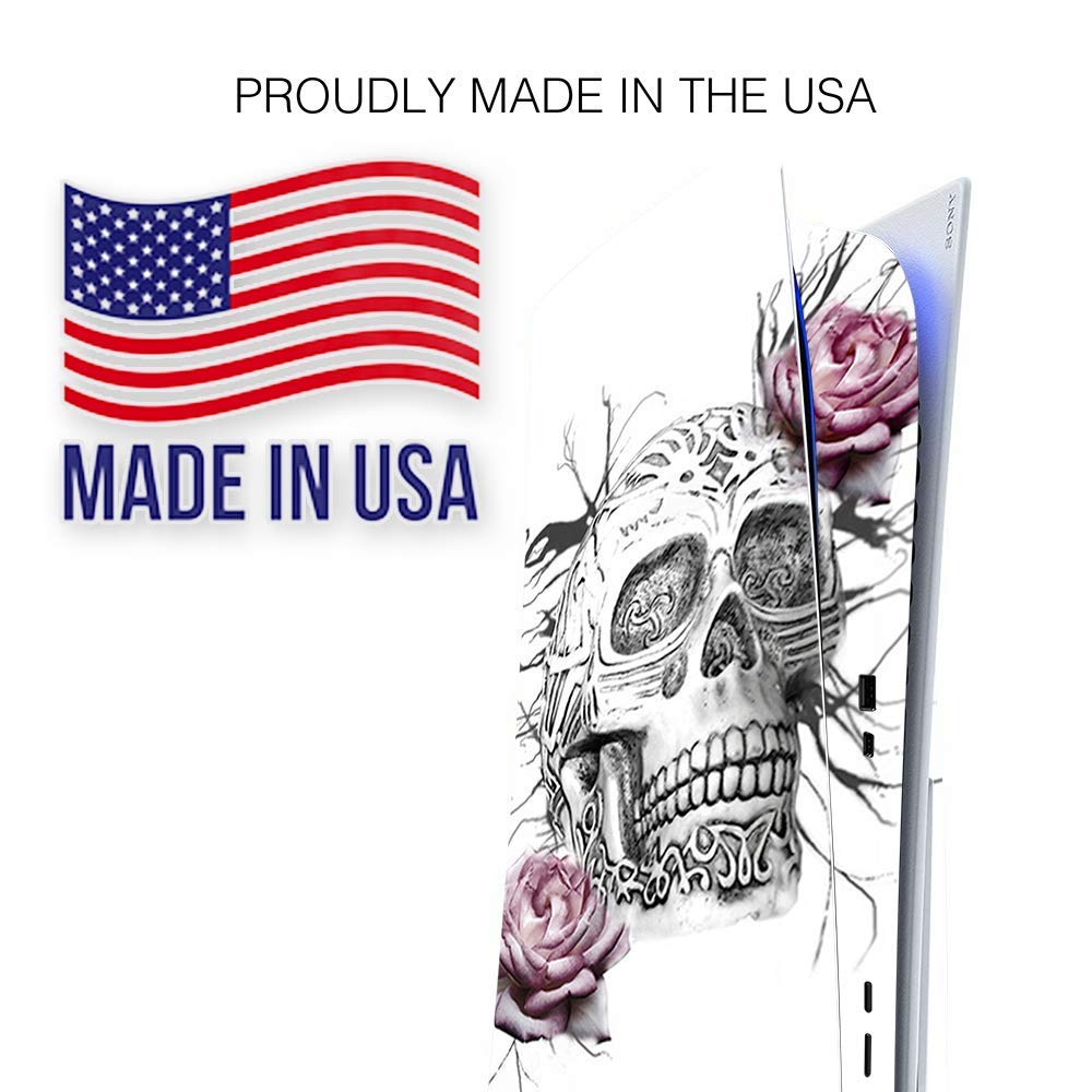 ITS A Skin Skins Compatible with Sony Playstation 5 Console Disc Edition - Protective Decal Overlay Stickers wrap Cover - Roses in Skull