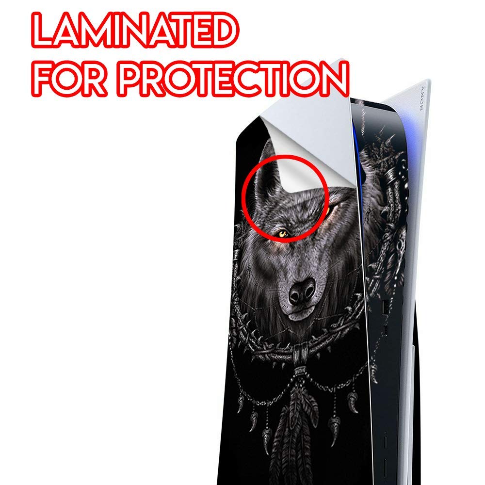 ITS A Skin Skins Compatible with Sony Playstation 5 Console Disc Edition - Protective Decal Overlay Stickers wrap Cover - Wolf Dreamcatcher Back White