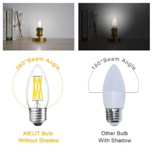 AIELIT E26 Candelabra LED Bulbs Daylight, Dimmable Bright White 5000K, 6W B11 Candle Light Bulb 60 Watt Equivalent for Bathroom Vanity Dining Living Room Kitchen Chandelier Pendant Lights, 4-Pack