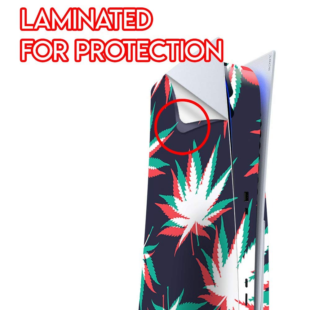 ITS A SKIN Skins Compatible with Sony Playstation 5 Console Disc Edition - Protective Decal Overlay stickers wrap cover - 3D Holographic Weed Pot Leaf