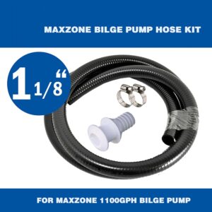 Maxzone Bilge Pump Installation Kit Bilge Pump Hose 1-1/8-Inch Dia Plumbing Kit | 6 FT Premium Quality Kink-free Flexible PVC Hose | Includes 2 Hose Clamps and Thru-Hull Fitting