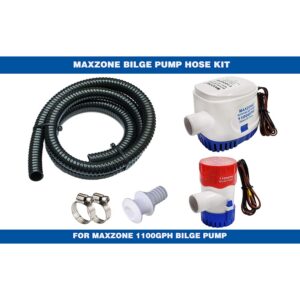 Maxzone Bilge Pump Installation Kit Bilge Pump Hose 1-1/8-Inch Dia Plumbing Kit | 6 FT Premium Quality Kink-free Flexible PVC Hose | Includes 2 Hose Clamps and Thru-Hull Fitting