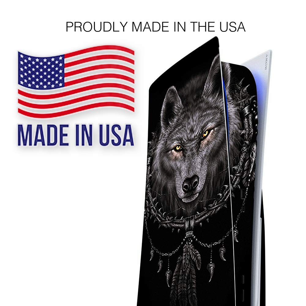 ITS A Skin Skins Compatible with Sony Playstation 5 Console Disc Edition - Protective Decal Overlay Stickers wrap Cover - Wolf Dreamcatcher Back White