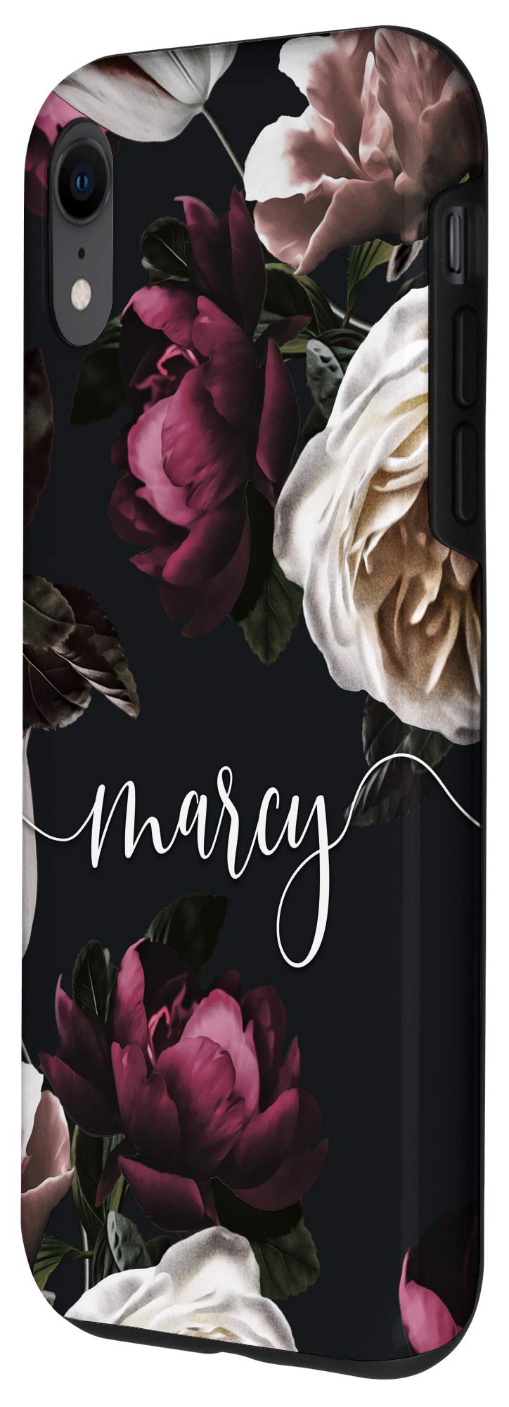 iPhone XR Marcy - Elegant Floral Rose & Peony Personalized Name Case