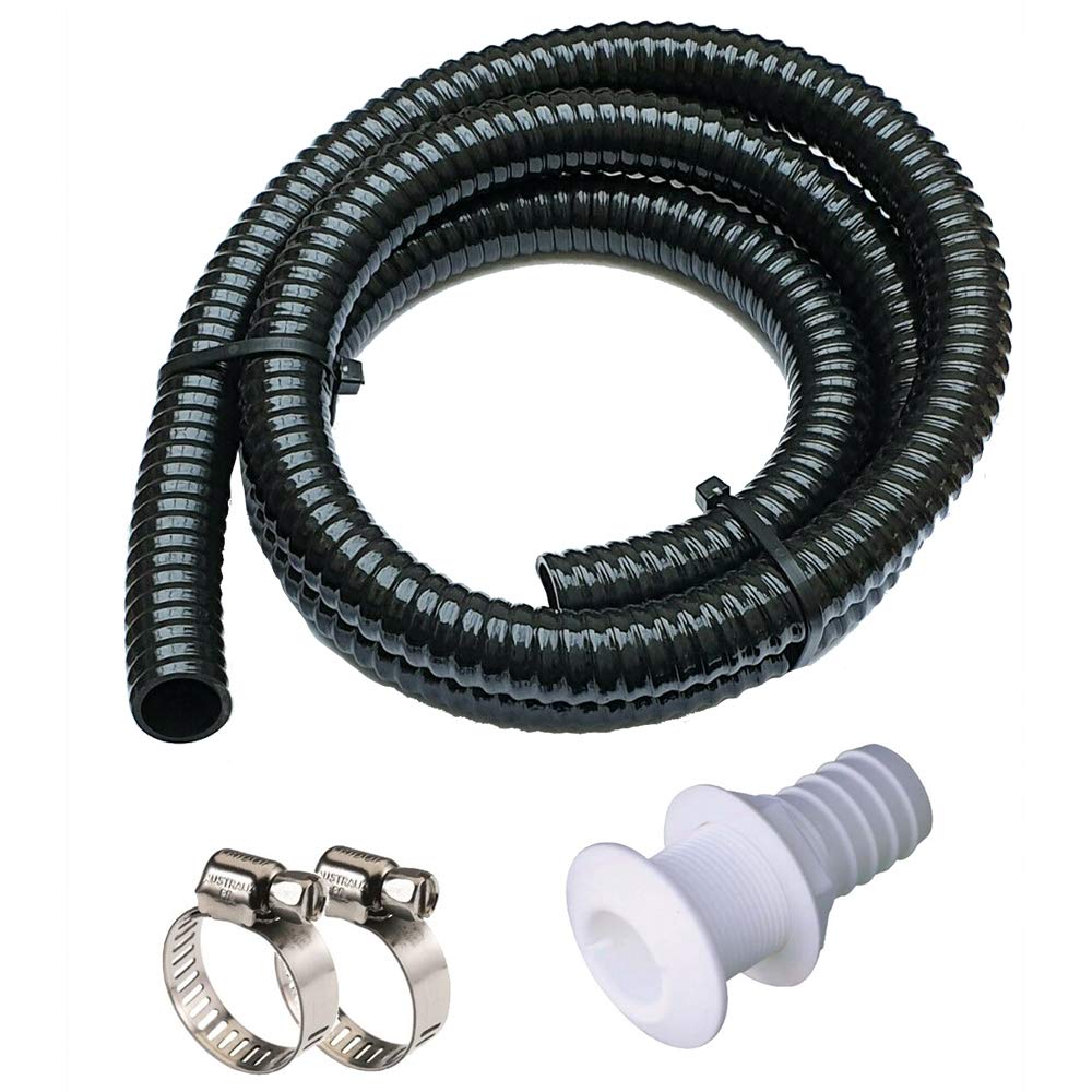 Maxzone Bilge Pump Installation Kit Bilge Pump Hose 1-1/8-Inch Dia Plumbing Kit | 6 FT Premium Quality Kink-free Flexible PVC Hose | Includes 2 Hose Clamps and Thru-Hull Fitting