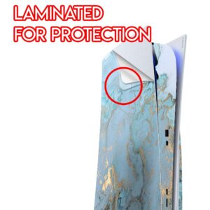 ITS A Skin Skins Compatible with Sony Playstation 5 Console Disc Edition - Protective Decal Overlay Stickers wrap Cover - Teal Blue Gold White Marble Granite