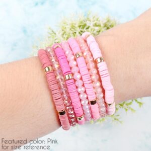 RIAH FASHION Bohemian Multi-Layer Beaded Stacking Statement Bracelets - Versatile Stretch Sparkly Crystal Beads Wrap Slip-on Bangle Set (Sparkly & Coin Bead Ombre 7 Layer - Pink)