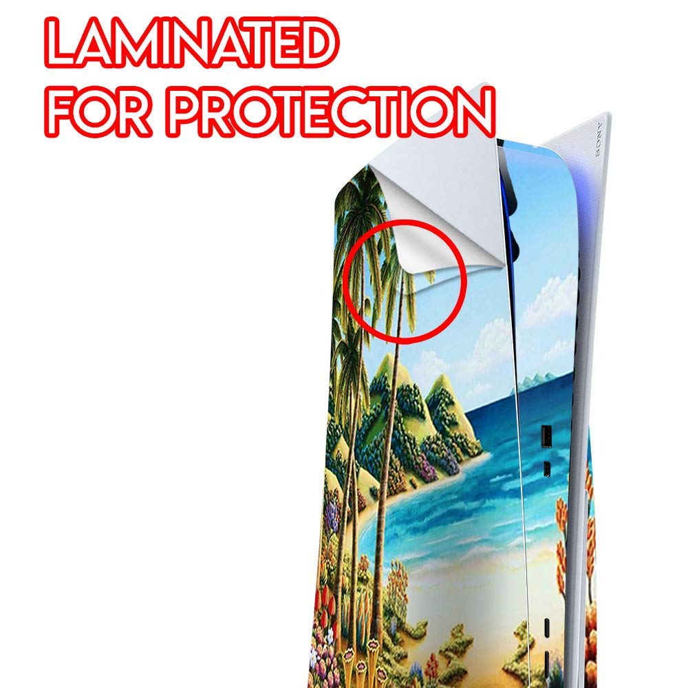 ITS A Skin Skins Compatible with Sony Playstation 5 Console Disc Edition - Protective Decal Overlay Stickers wrap Cover - Beach Water Palm Trees