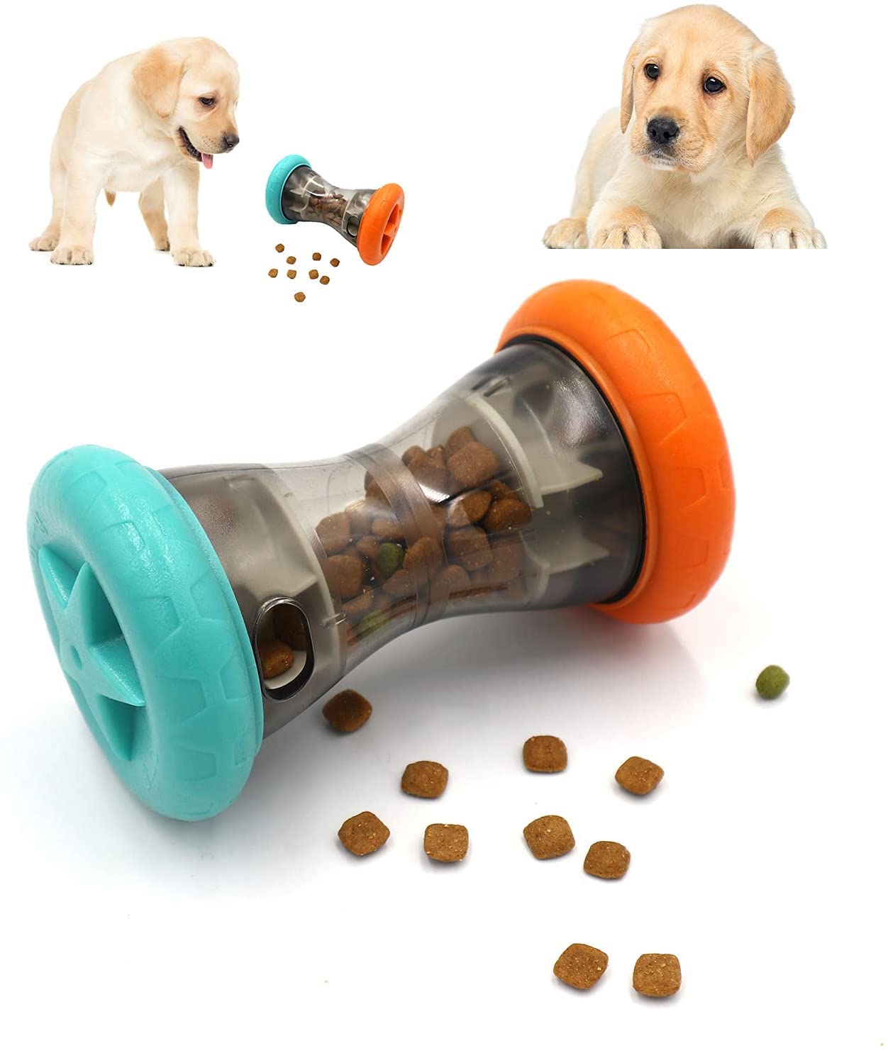 TJOUL Dog Treat Dispensing Puzzle Toys for Small Dogs to Keep Busy,Interactive Chase Toys for Dog Improves Digestion,Enrichment Dog Food Slow Feeder,Barbell-Shaped Dog IQ Treat Dispenser Toys