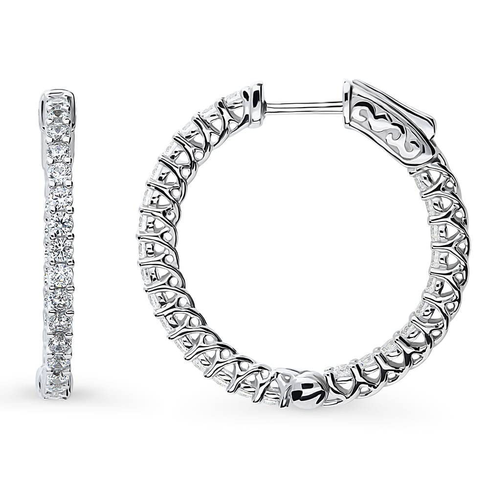 BERRICLE Sterling Silver Cubic Zirconia CZ Medium Fashion Inside-Out Hoop Earrings for Women, Rhodium Plated 1"