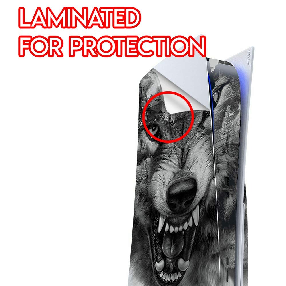 ITS A Skin Skins Compatible with Sony Playstation 5 Console Disc Edition - Protective Decal Overlay Stickers wrap Cover - Angry Wolf Growling Mountains