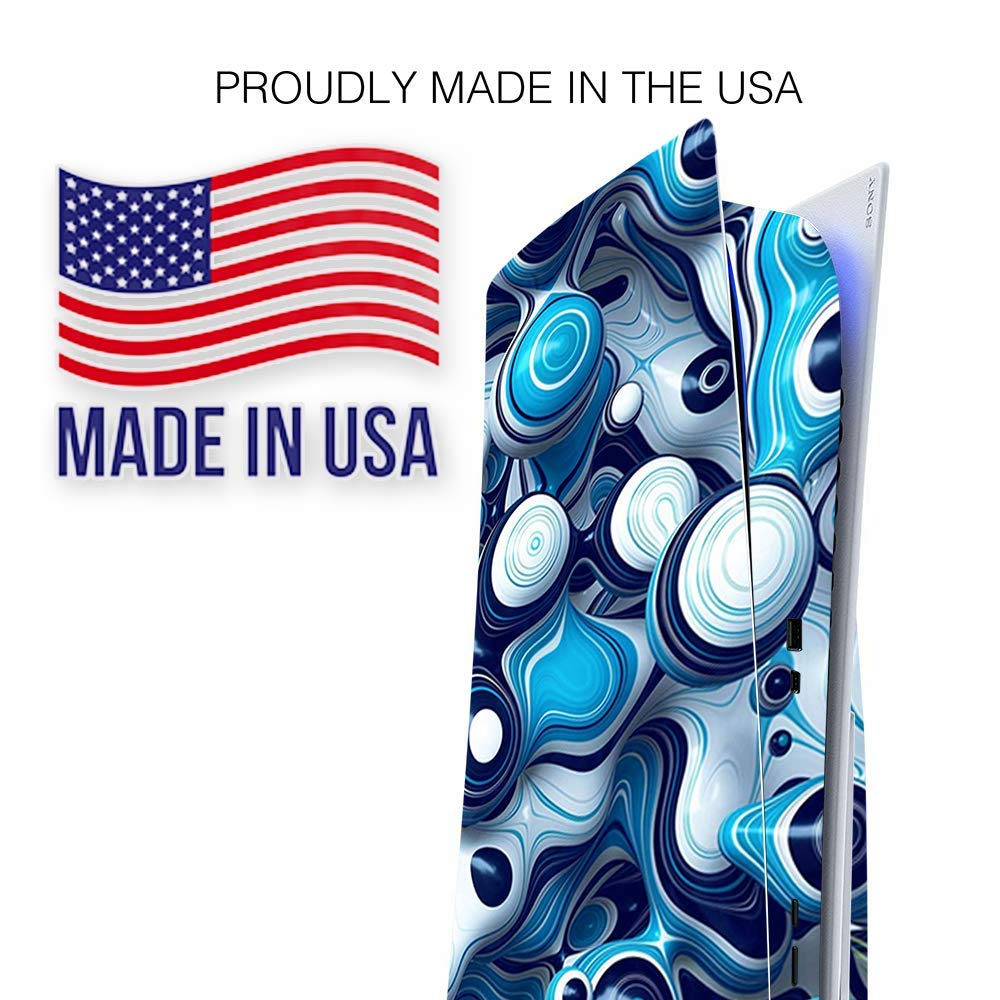 ITS A Skin Skins Compatible with Sony Playstation 5 Console Disc Edition - Protective Decal Overlay Stickers wrap Cover - Mixed Blue Bubbles Glass