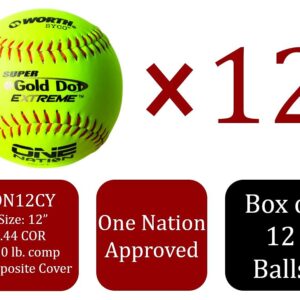 Worth One Nation 12" (Pack of 12) Gold Dot Slowpitch Softball Balls, ON12CY