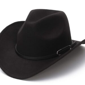 GEMVIE Cowboy Hat for Men Women Classic Roll Up Brim Fedora Cowgirl Hat Western Cowboy Hat with Belt Black