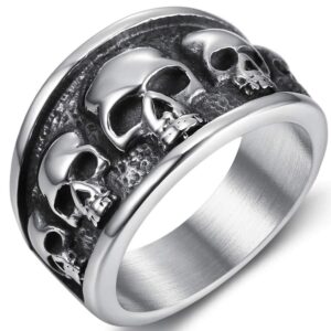 jude jewelers retro vintage stainless steel gothic death skull skeleton cocktail party biker statement halloween ring (silver, 10)