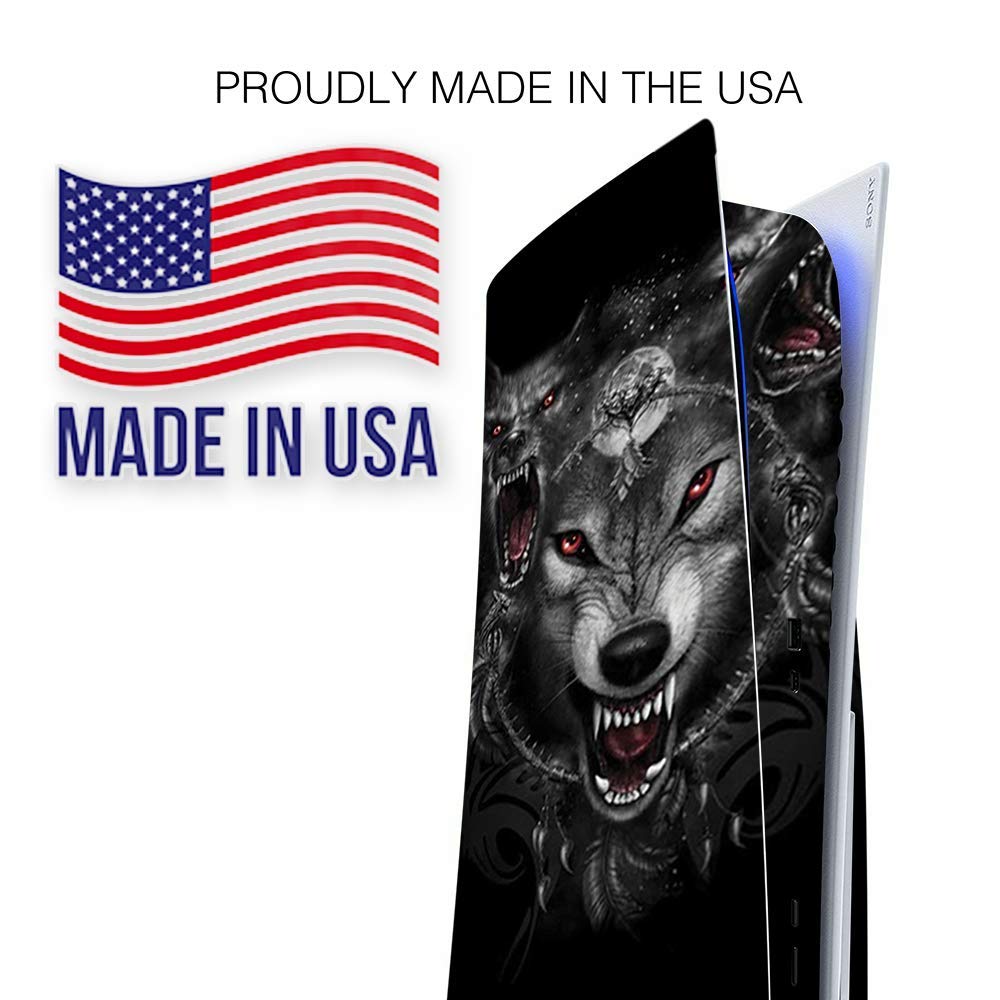 ITS A Skin Skins Compatible with Sony Playstation 5 Console Disc Edition - Protective Decal Overlay Stickers wrap Cover - Angry Wolves Pack Howling